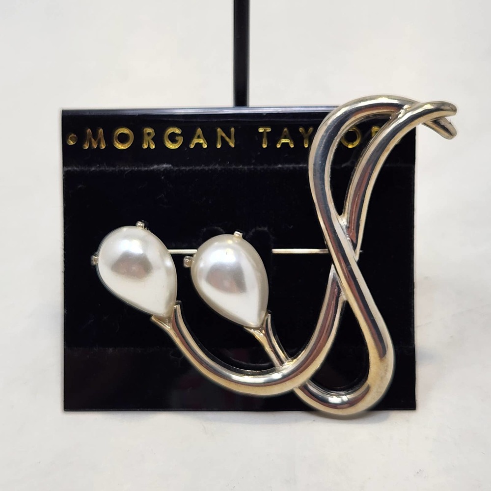 Morgan Taylor Silver Tone Faux Pearl Statement Brooch Oversized Vintage Jewelry